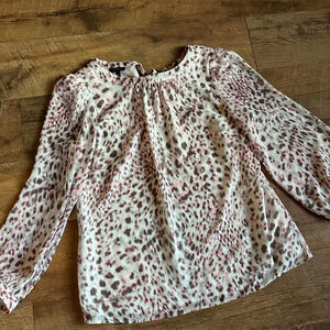 Women's Talbots Petite MP White Pink Leopard Print Blouse